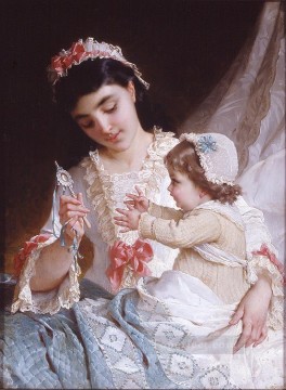 Emile Munier Painting - distracting the baby Academic realism girl Emile Munier
